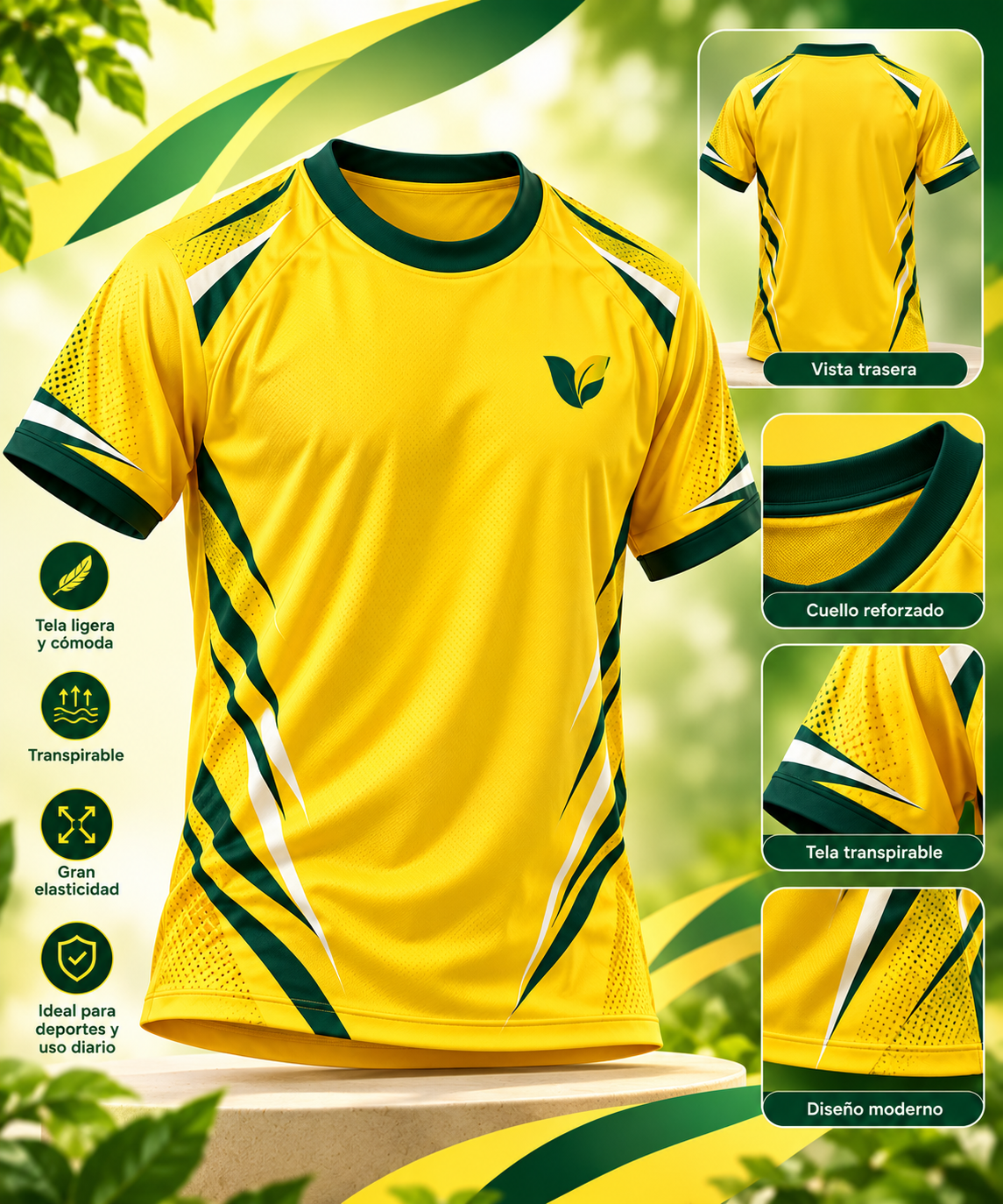 Camiseta Deportiva VIV'IRBIO Pro – Amarillo y Verde
