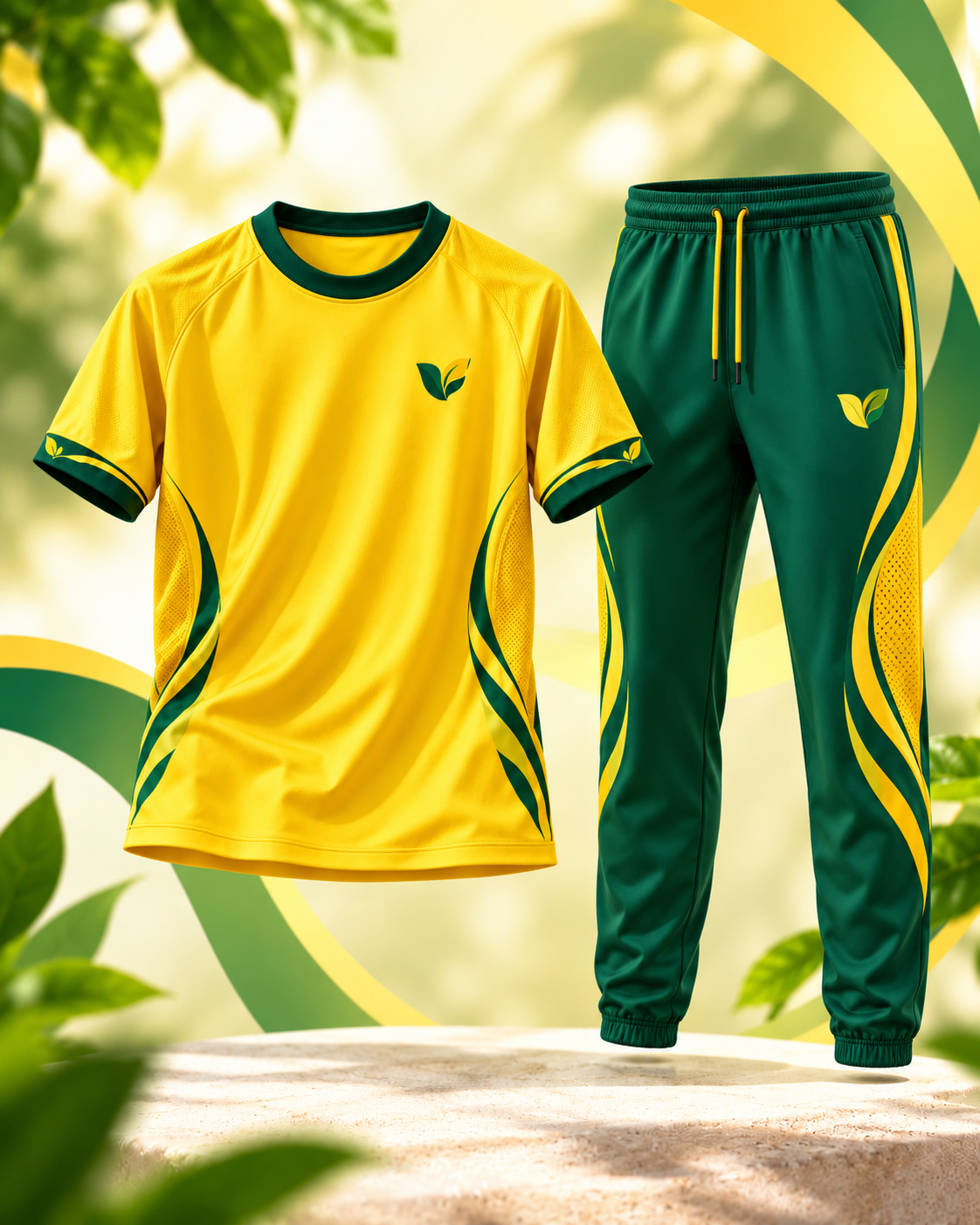 Conjunto Deportivo VIV'IRBIO Active – Camiseta Amarilla y Pantalón Verde